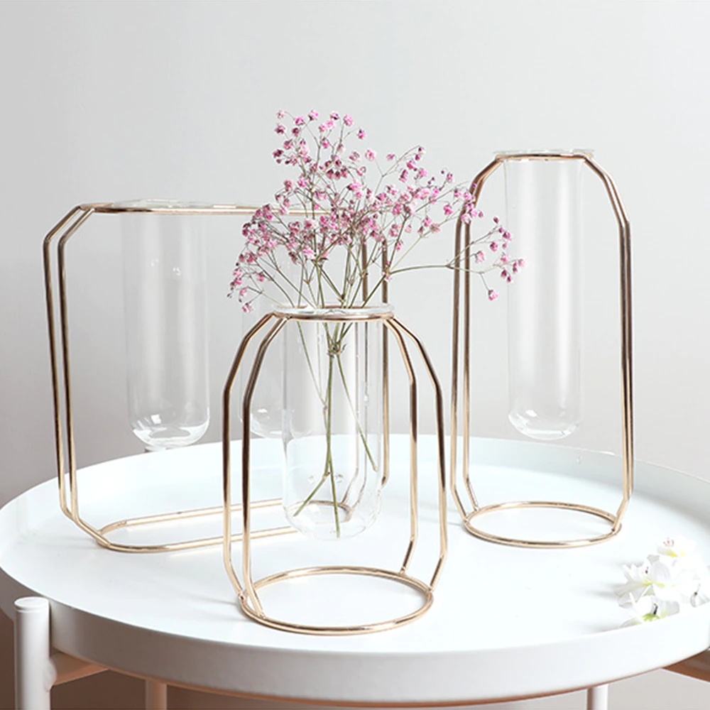 NORDIC CREATIVE VASE HOME DECOR GOLDEN GLASS VASE HYDROPONIC PLANT HOLDER (Set of 3 Pieces)