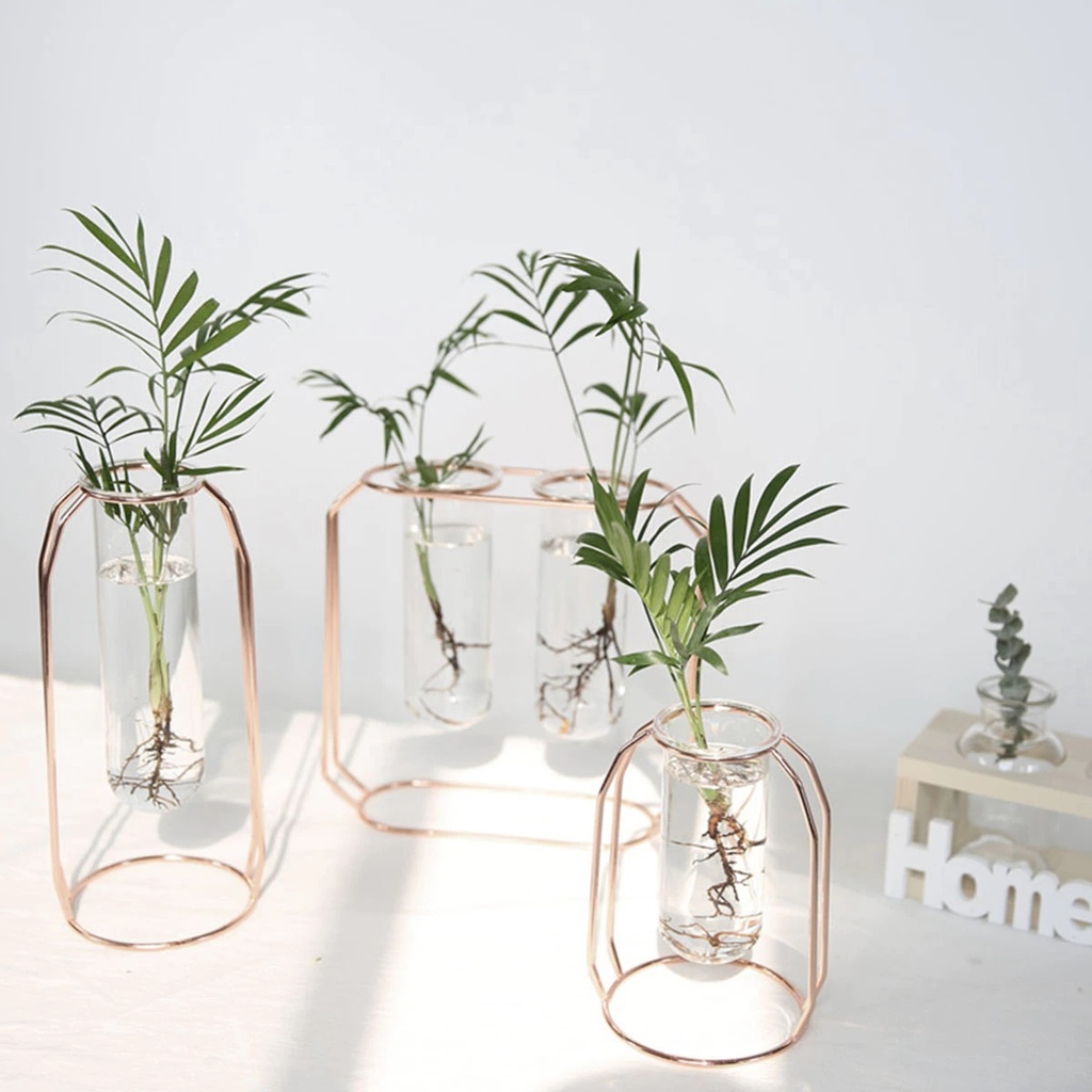 NORDIC CREATIVE VASE HOME DECOR GOLDEN GLASS VASE HYDROPONIC PLANT HOLDER (Set of 3 Pieces)