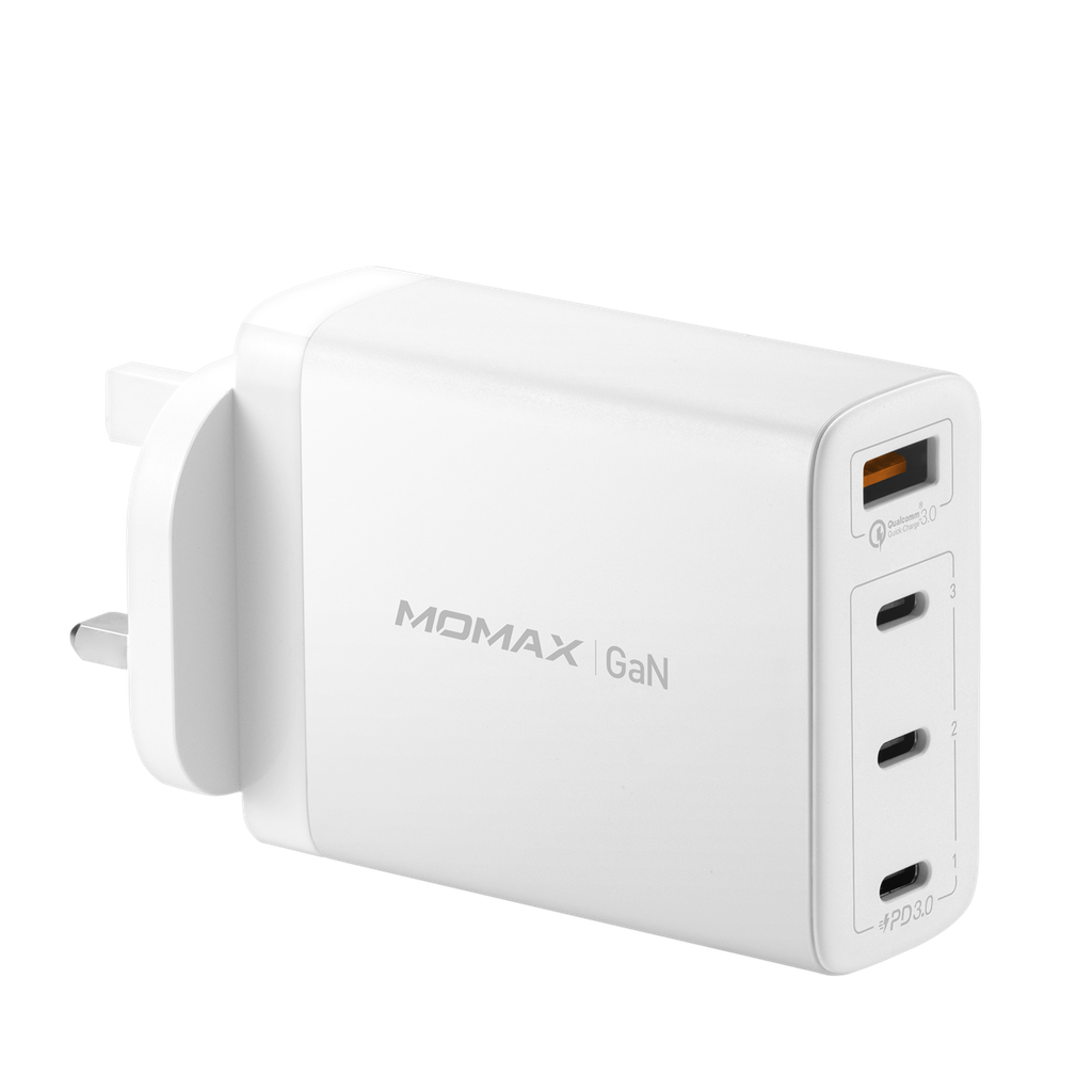 Momax One Plug  4-Port With GaN Technology & | 3-TYPE-C | & One | USB-A | Port's 100W Wall Charger  | UM22 | - WithOut Cable
