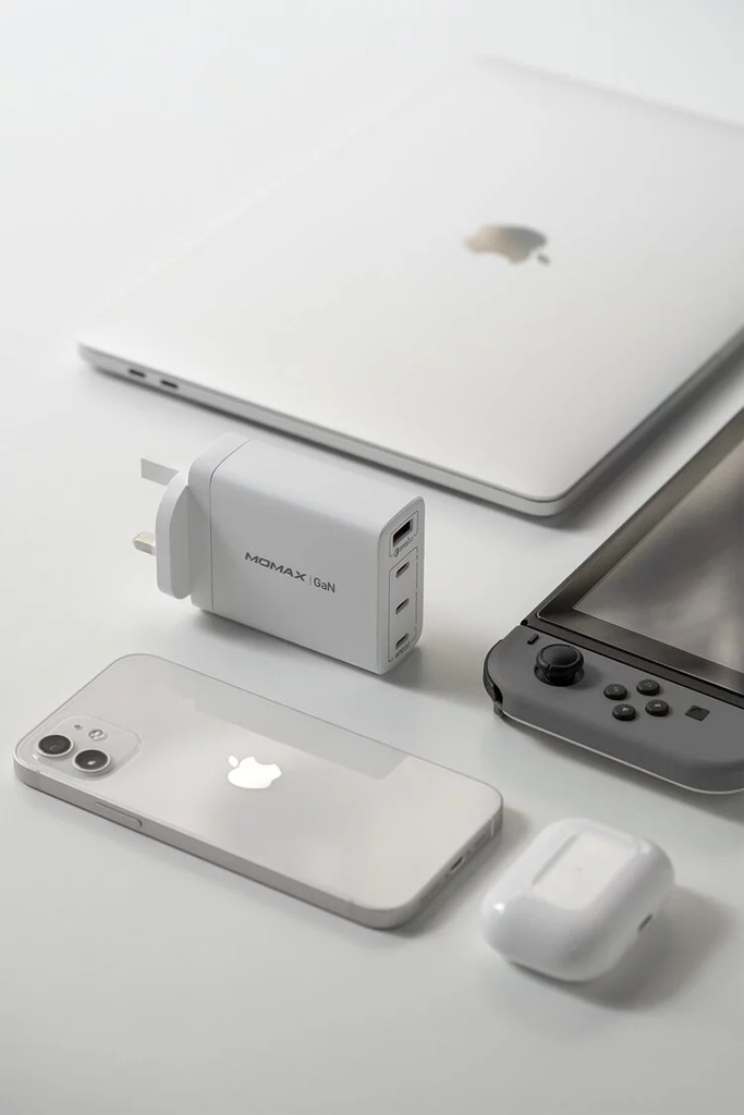Momax One Plug  4-Port With GaN Technology & | 3-TYPE-C | & One | USB-A | Port's 100W Wall Charger  | UM22 | - WithOut Cable