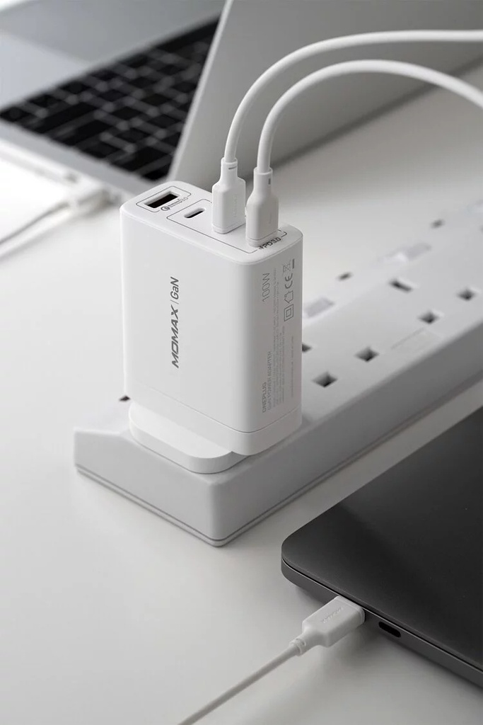 Momax One Plug  4-Port With GaN Technology & | 3-TYPE-C | & One | USB-A | Port's 100W Wall Charger  | UM22 | - WithOut Cable