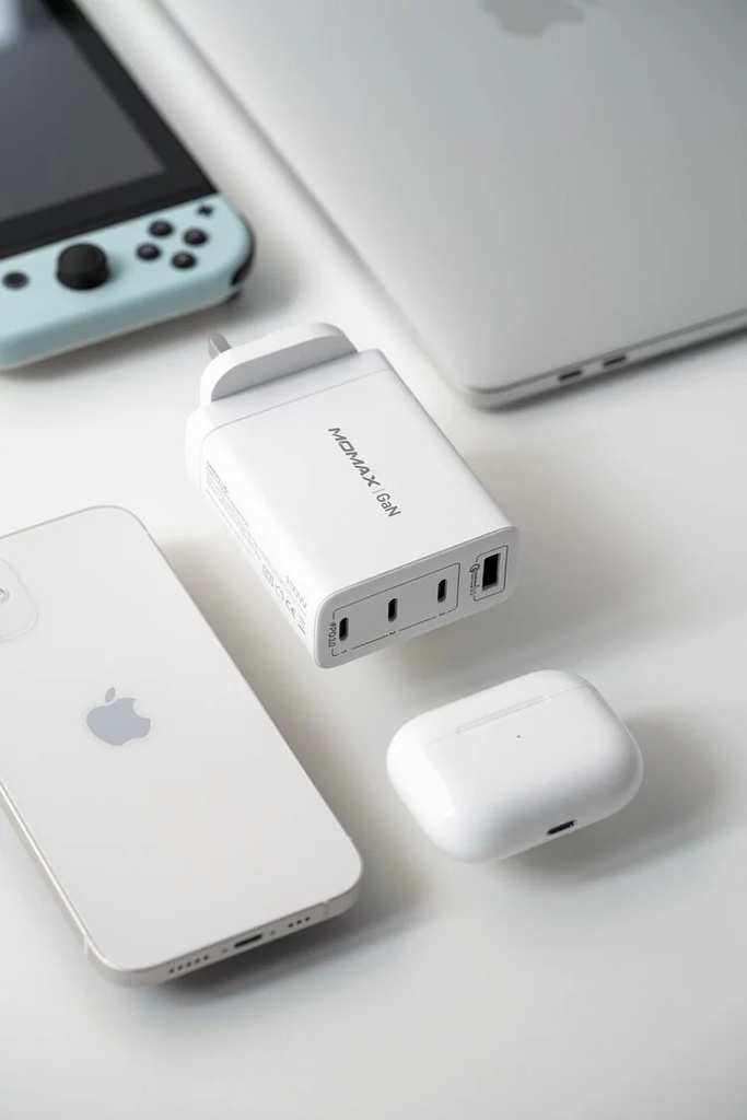 Momax One Plug  4-Port With GaN Technology & | 3-TYPE-C | & One | USB-A | Port's 100W Wall Charger  | UM22 | - WithOut Cable