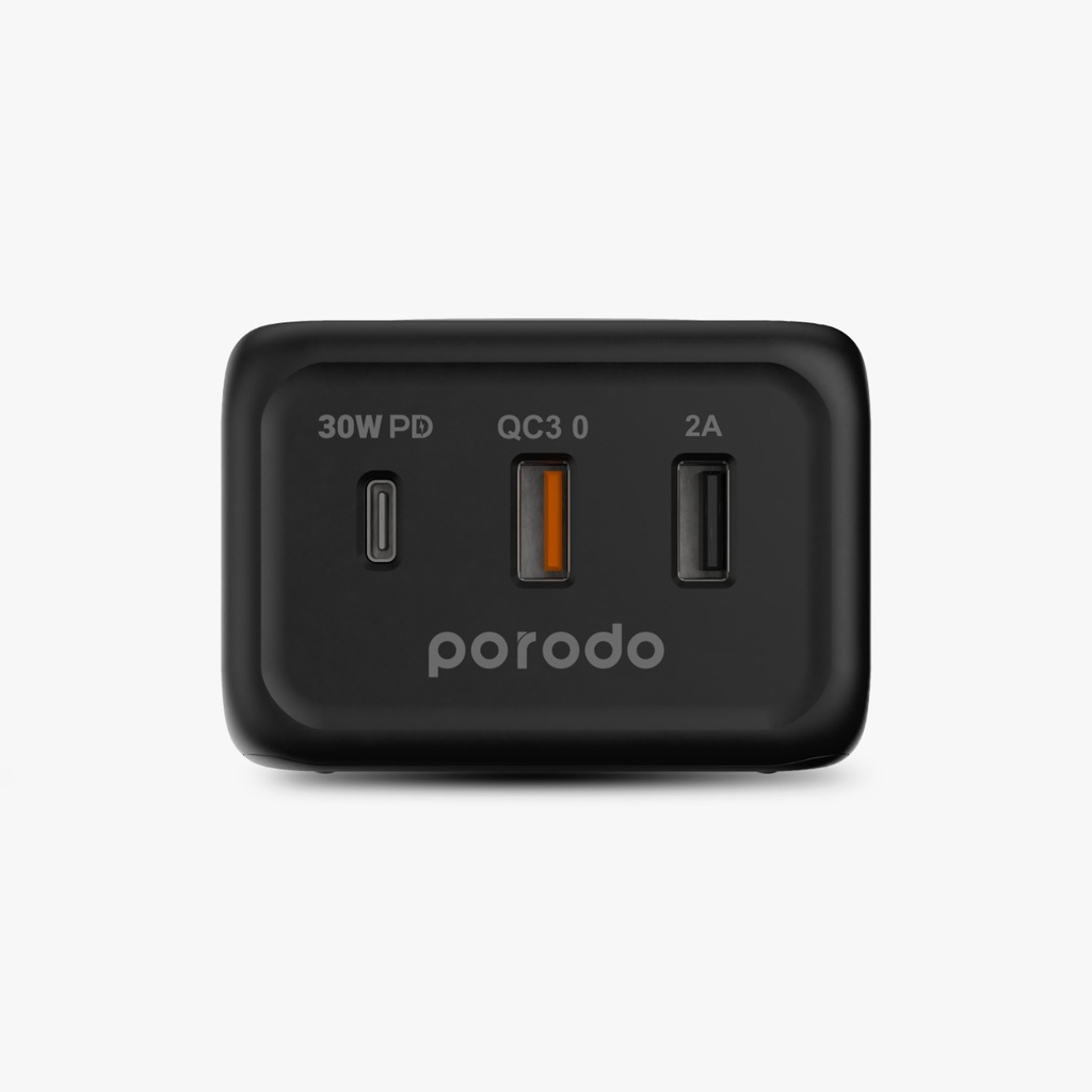 Porodo 3-Ports Fast Wireless Charger 15W PD 30W UK- Black