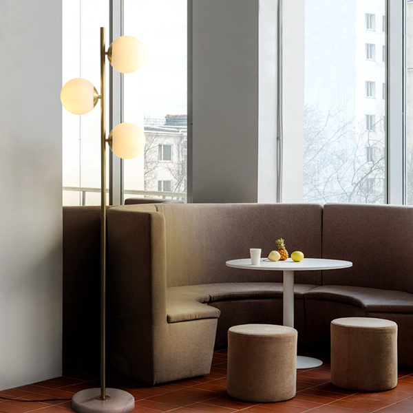 Golden Floor Lamp 3-Light with Electroplated Metal Frame & Marble Base