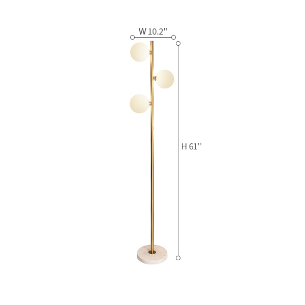 Golden Floor Lamp 3-Light with Electroplated Metal Frame & Marble Base
