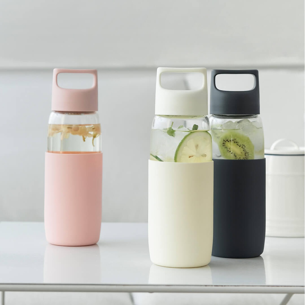 Fun Home 500ml Glass Water Bottle Portable -20℃-150℃ Temperature Tea Cup Drinking Mug With Silicone Case from xiaomi youpin - Grey