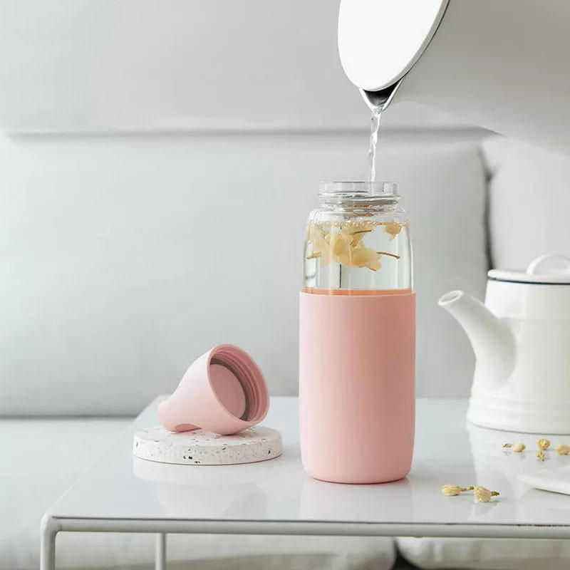 Fun Home 500ml Glass Water Bottle Portable -20℃-150℃ Temperature Tea Cup Drinking Mug With Silicone Case from xiaomi youpin - Grey