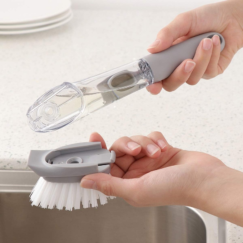 Decontamination Kitchen Cleaning Brush Scrubber Dish Bowl Washing Sponge with Refill Liquid Soap Dispenser Kitchen Pot Cleaner Tool Long Handle Sponge with White Wok Brush