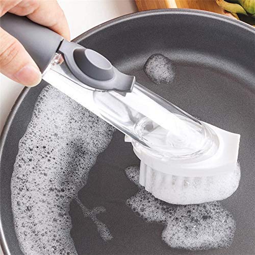 Decontamination Kitchen Cleaning Brush Scrubber Dish Bowl Washing Sponge with Refill Liquid Soap Dispenser Kitchen Pot Cleaner Tool Long Handle Sponge with White Wok Brush