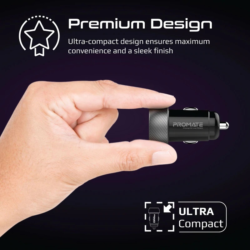 Promate | PowerDrive-PD20 | 20W Mini Car Charger with Power Delivery