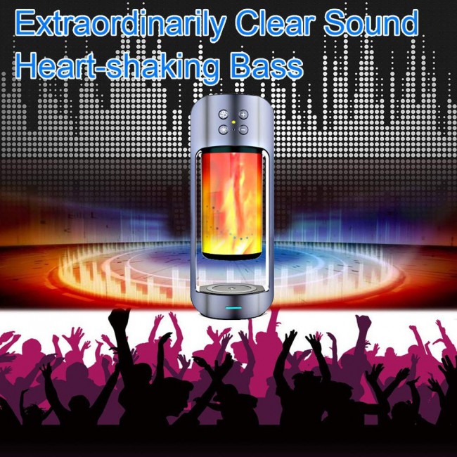 (USED) Portable Bluetooth Flame Alpha Speaker with LED Lamp Wireless Charger 3 in 1 Flame Lantern Design (Used)