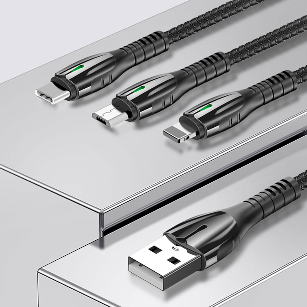 Yesido CA44 3 in 1 Fast Charging & Data Cable For | USB-C & USB-A & IOS |  120CM