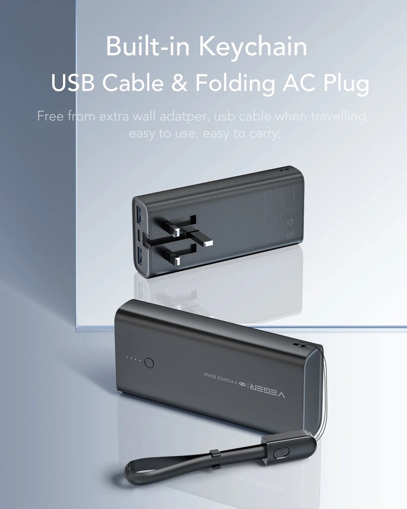 VEGER | VP-1145 | ACE UK Built-in UK Plug 10,000mAh Power Bank PD 20W