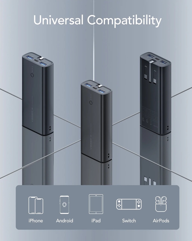 VEGER | VP-1145 | ACE UK Built-in UK Plug 10,000mAh Power Bank PD 20W