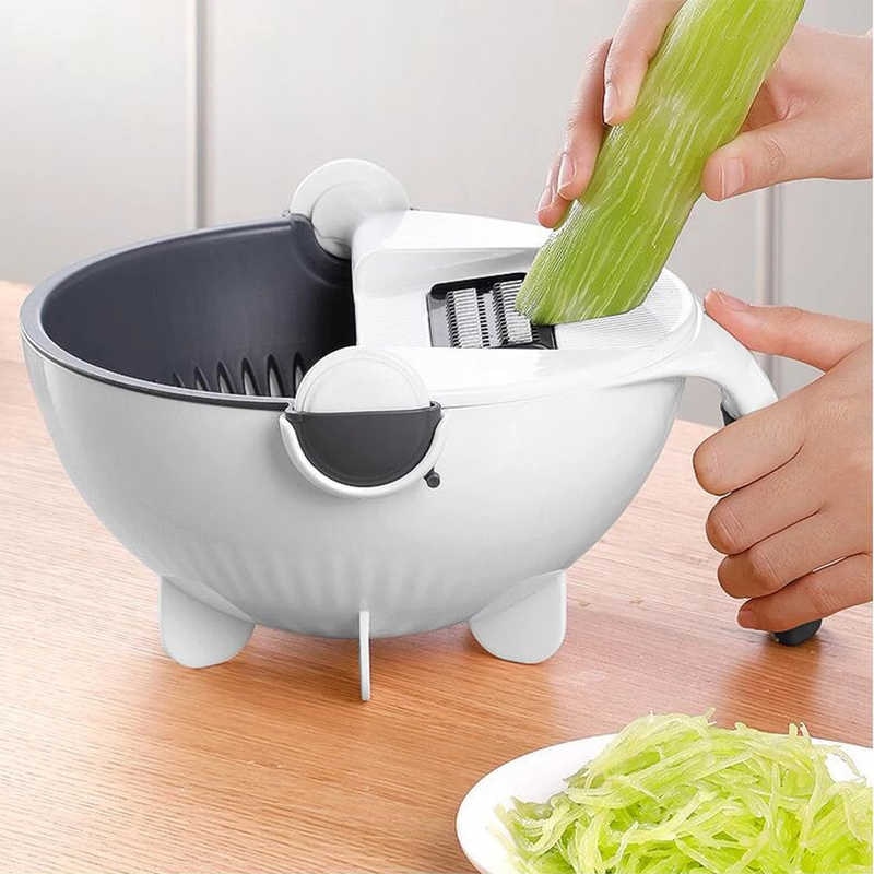 9 In 1 Vegetable Cutter With Drain Basket Kitchen Shredder Grater Slicer Magic Multifunctional Rotate Vegetable Cutter