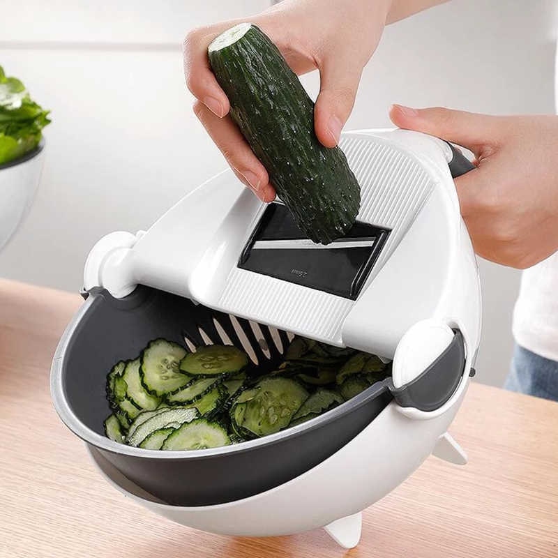 9 In 1 Vegetable Cutter With Drain Basket Kitchen Shredder Grater Slicer Magic Multifunctional Rotate Vegetable Cutter