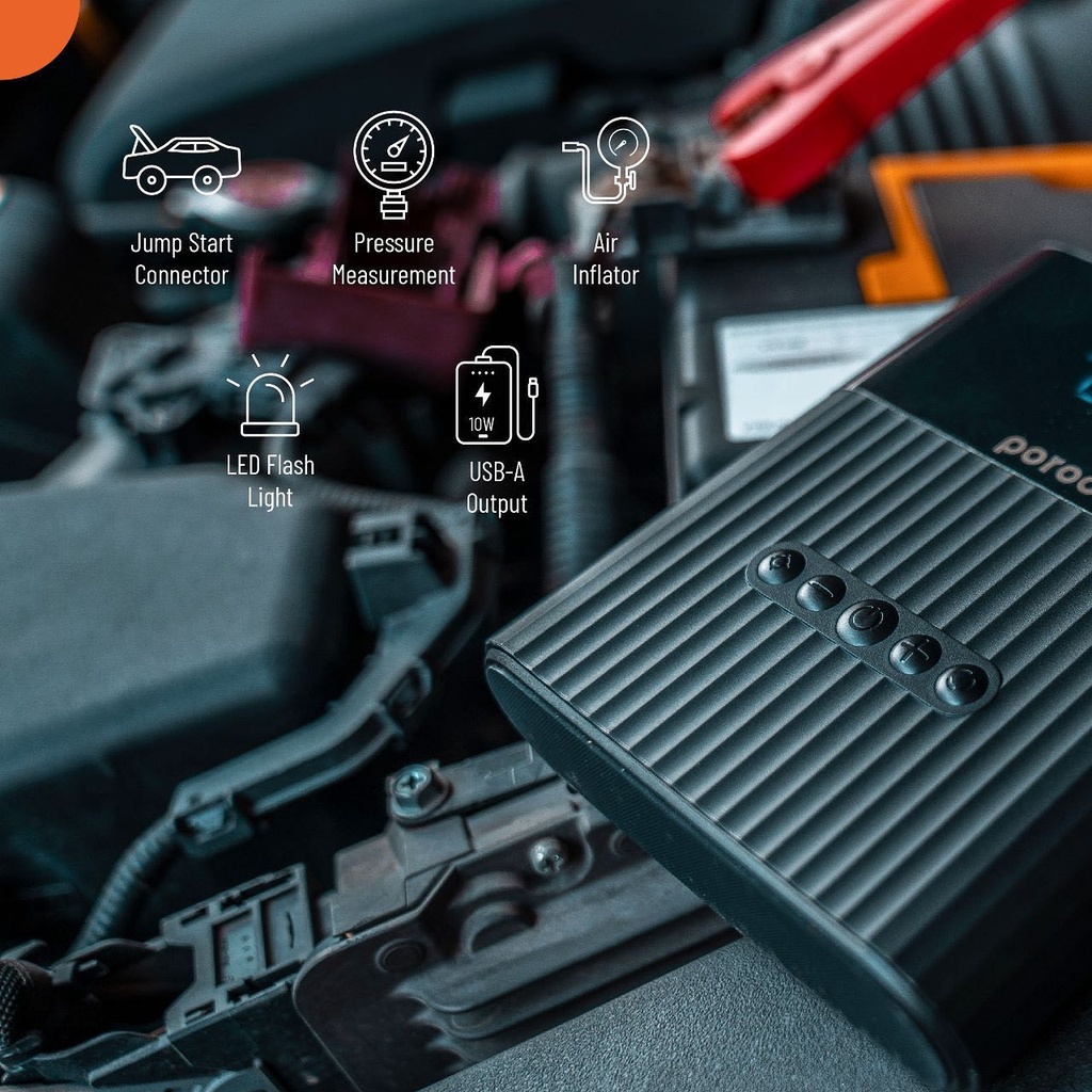 PORODO Multi Functional Jump Starter & Air Pump | 8800mAh | - PD-2IN1JSAP