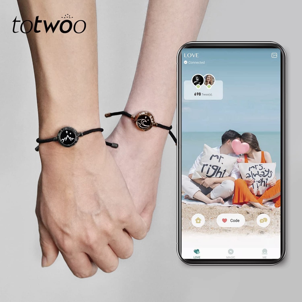 TOTWOO Light Up Long Distance Touch Bracelets Bluetooth Pairing Jewelry For Couples | NB14 |