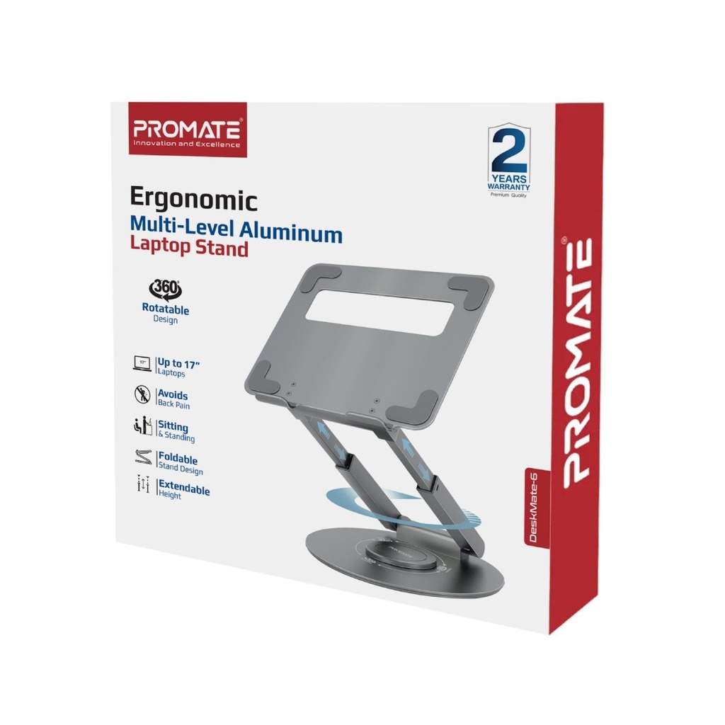 Promate | DeskMate-6 | Ergonomic Multi-Level Aluminum Laptop Stand