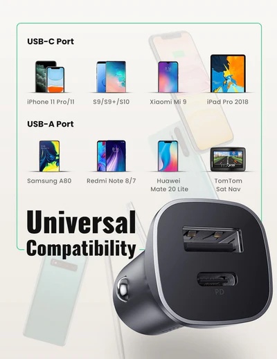 UGREEN ALL METAL DUAL PORT 20W FAST CAR CHARGER |30780B|