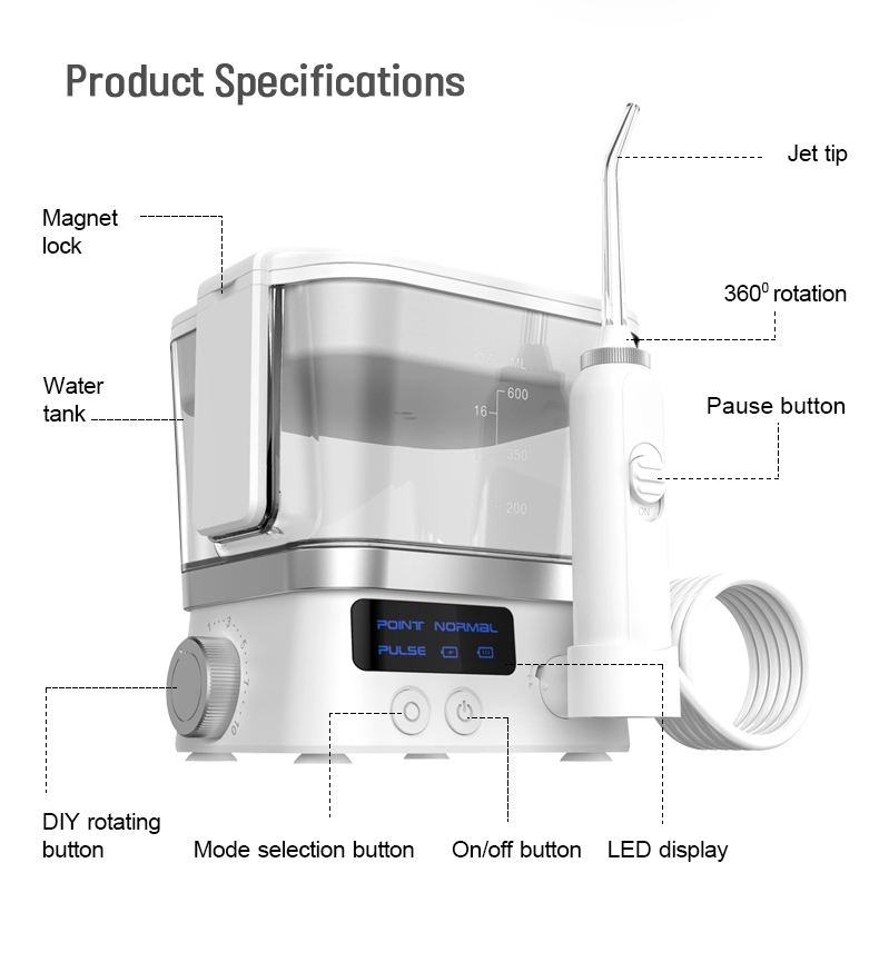 600ml Electric Dental Oral Irrigator Oral Hygiene Water Flosser 4 Jet Tips Nozzles 10 Modes IPX7 Tooth Cleaner