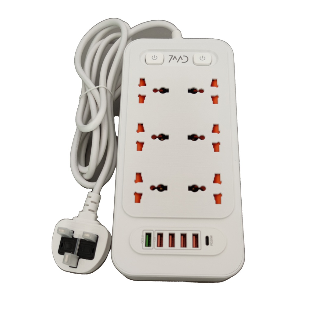 7MD STORE 3,000W MULTI-PORT POWER SOCKET & CHARGING STATION 2 METER WIRE LENGHT WITH SMART IQ SAFETY