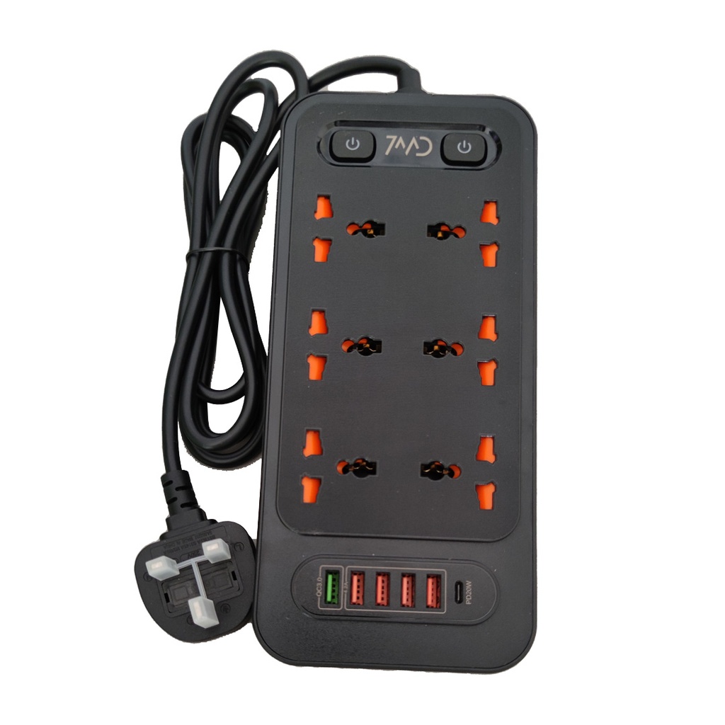 7MD STORE 3,000W MULTI-PORT POWER SOCKET & CHARGING STATION 2 METER WIRE LENGHT WITH SMART IQ SAFETY