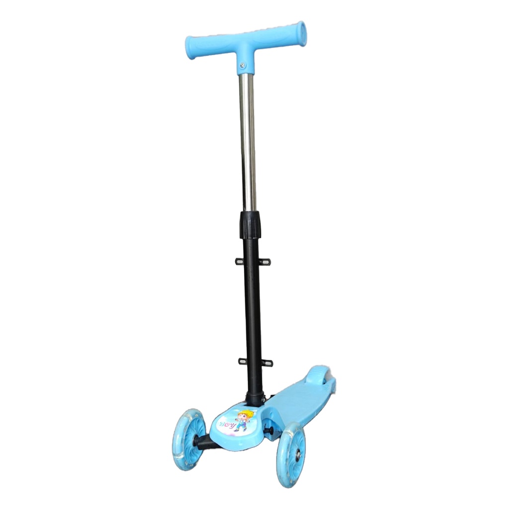 3 Wheel Kick Scooter With LED Flashing Wheels And Adjustable Height Outdoor Ride For Kids - Blue