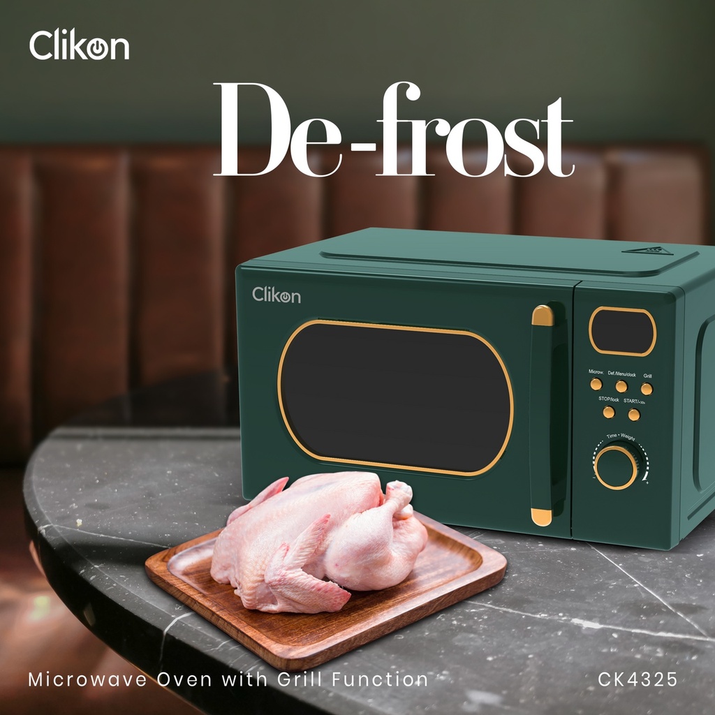 CLIKON RETRO MICROWAVE OVEN WITH GRILL FUNCTION, DIGITAL CONTROLS, EXPRESS COOKING, PULL HANDLE DOOR, 255 MM GLASS TURNTABLE AND MULTIPLE POWER LEVELS 22 L (CK4325)