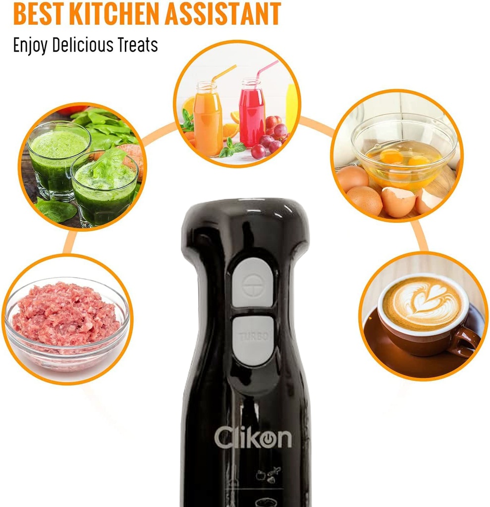 Clikon CK2667 (250 WATTS) Multi-Functional Hand Blender: Powerful Copper Motor, Stainless Steel Blades for Effortless Blending, Chopping and Whisking With |24 Months Warranty|