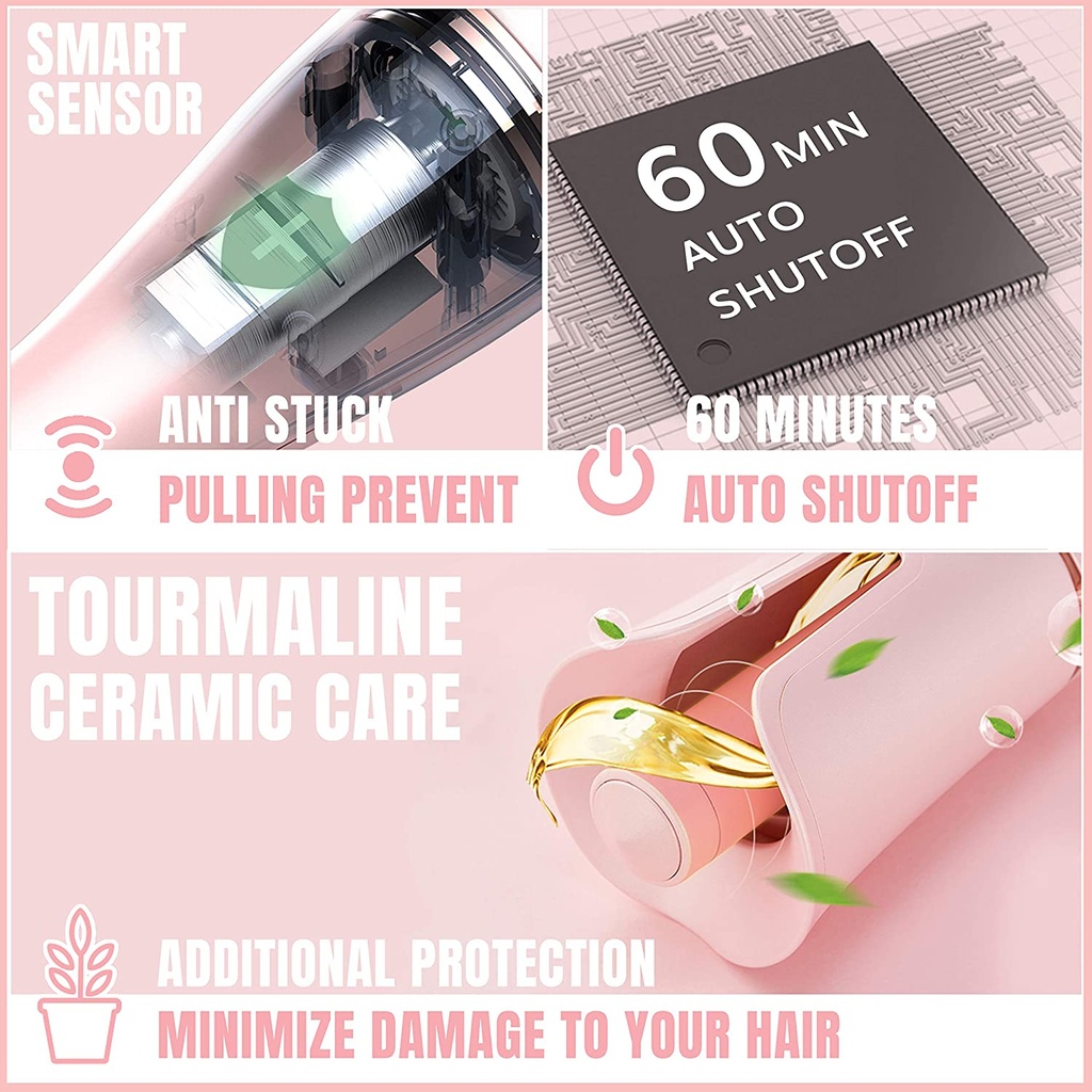 LENA Geniecurl Auto Hair Curling Wand with Ceramic Ionic Barrel and Smart Anti-stuck Sensor, Professional Hair Curler Styling Tool for Long and Short Hair