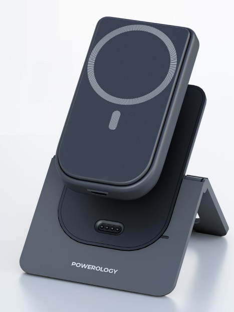 POWEROLOGY Magsafe Combo | 10000 mAh Power Bank + Charging Stand | USB-C Charging | Built-in Safeguards | Fast Charging | Pass-Through Technology | 1 Year Warranty | PPBCHA21GY |