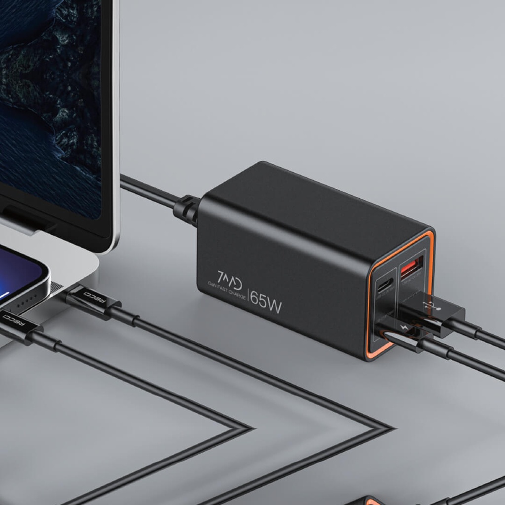7MD Multi-Port Desktop Charger | Fast Charging | Charge 4 Device at a Time | Wide Compatibility | Space-Saving Design | Gan Technology | Smart Power Allocation | 7MD-37 |