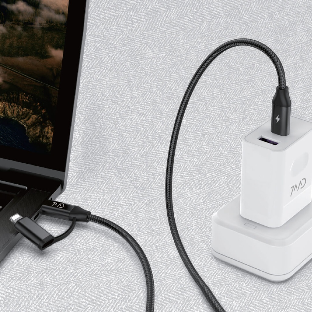 7MD 2 in 1 Data Cable | USB C to USB C Cable + USB C to Lightning | Fast Charging & Stable Data Transfer | Flexible & Durable | Wide Compatibility | Safe & Reliable | Premium Quality | 2 Years Warranty | 7MD-P03CC |