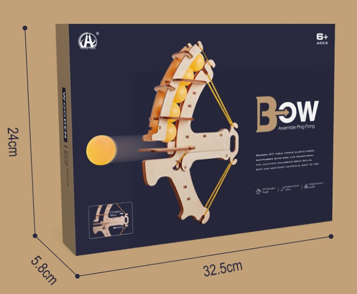 Wooden Ping Pong Bow DIY Assembly Puzzle For Kids | Rubber Band Drive | Enlightenment Puzzle | Non-Toxic Safe Material | 10 Balls Included | Fun & Educational Toy | CH2013 |