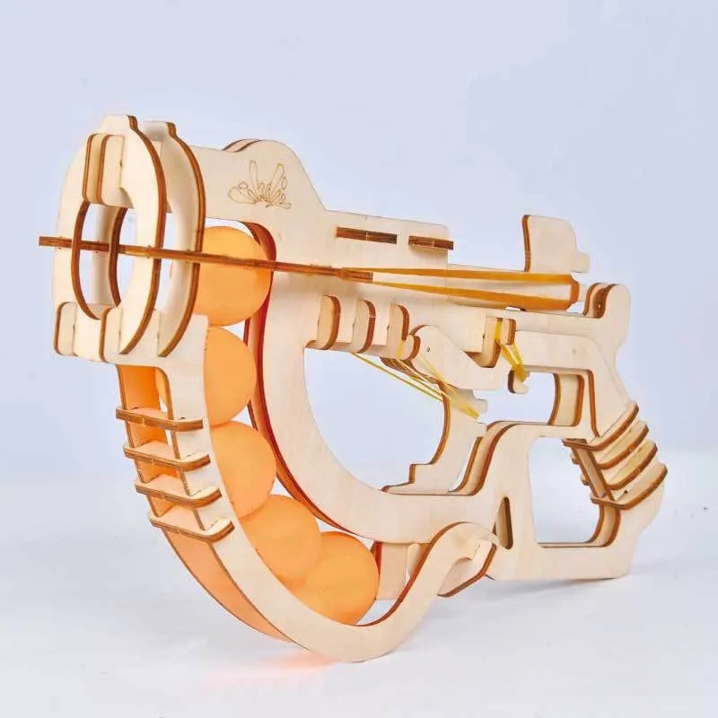 Wooden Ping Pong Gun DIY Assembly Puzzle For Kids | Rubber Band Drive | Enlightenment Puzzle | Non-Toxic Safe Material | 10 Balls Included | Fun & Educational Toy | CH2011 |