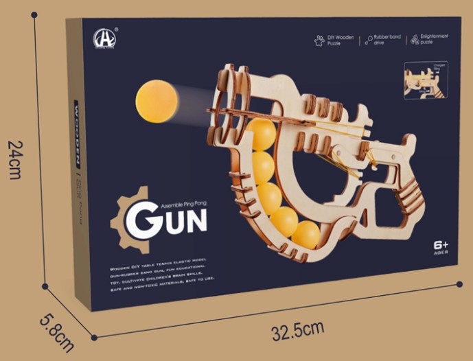Wooden Ping Pong Gun DIY Assembly Puzzle For Kids | Rubber Band Drive | Enlightenment Puzzle | Non-Toxic Safe Material | 10 Balls Included | Fun & Educational Toy | CH2011 |