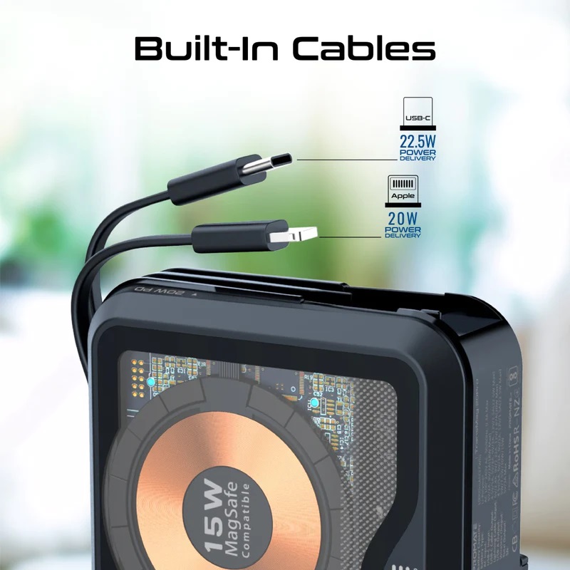 Promate Transparent 15W MagSafe Compatible Wireless Charging Power Bank with AC Charger | 20W Apple PD | 22.5W USB-C PD | Interchangeable Power Plug | QC3.0 Quick Charge | Small & Ultra Compact | Built-in Kickstand | Universal Compatbility | Charge 4 Devices At a Time | Multiple Safety | Premium Quality | 2 Years Warranty | TransMag-20Pro |