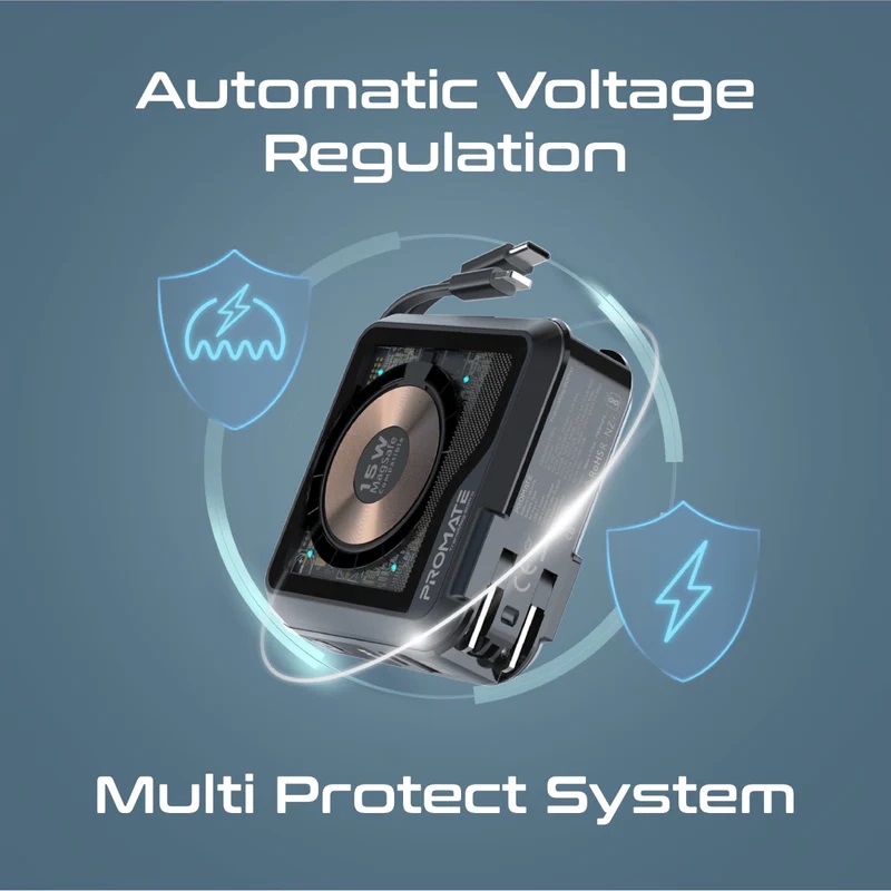 Promate Transparent 15W MagSafe Compatible Wireless Charging Power Bank with AC Charger | 20W Apple PD | 22.5W USB-C PD | Interchangeable Power Plug | QC3.0 Quick Charge | Small & Ultra Compact | Built-in Kickstand | Universal Compatbility | Charge 4 Devices At a Time | Multiple Safety | Premium Quality | 2 Years Warranty | TransMag-20Pro |
