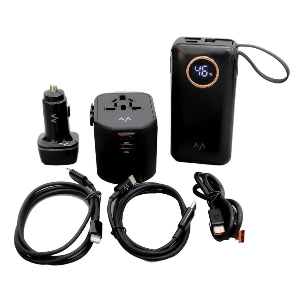 7MD Combo Box for Travelling Includes | 10000 mAh Power Bank | Travel Charger Adapter | Dual Port Super- Car Charger | C-C Cable + Lightning Cable + USB-C Cable | Bag Included | 12 Months Warranty | 7MD-TR |