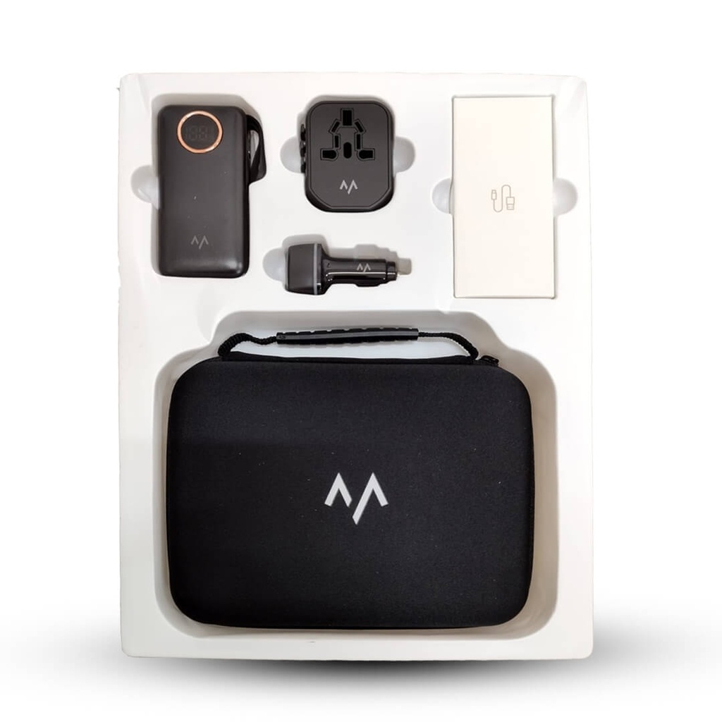 7MD Combo Box for Travelling Includes | 10000 mAh Power Bank | Travel Charger Adapter | Dual Port Super- Car Charger | C-C Cable + Lightning Cable + USB-C Cable | Bag Included | 12 Months Warranty | 7MD-TR |