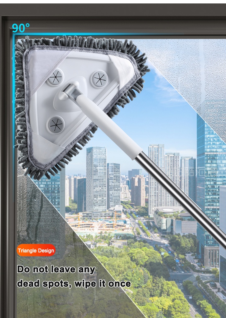 Multifunction Triangle Dust Mop Household Window Wiper | Adjustable Length | Wet & Dry Use | Non-Slip Handle | 360 Degree Rotation | Comfortable & Effective Cleaning |