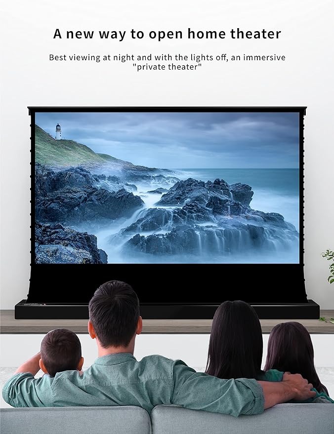 Projector Screen 100” Inch Display, Electric Auto Rising Floor Screen,160 Degree View,4K / 8K Visual Feast,3D Sound, Space-Saving Design,Easy To Assemble, Premium Quality