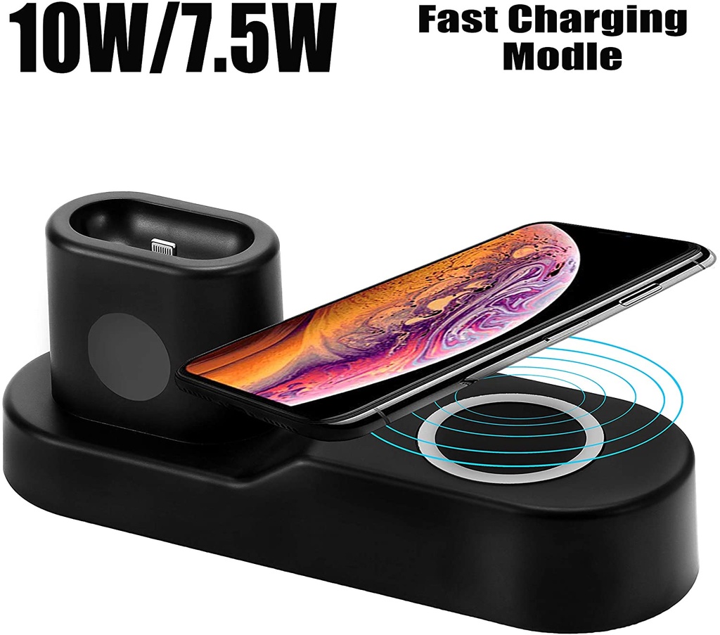 Blaulock 4 in 1 Charging Station W3, Wireless Charger for iPhone8/x/Xs/Xs Max, Samsung Galaxy S9//S8/S7,Charger for AirPods/iWatch Series 2/3/Nike+/Edition(Not 4&1)(Black)