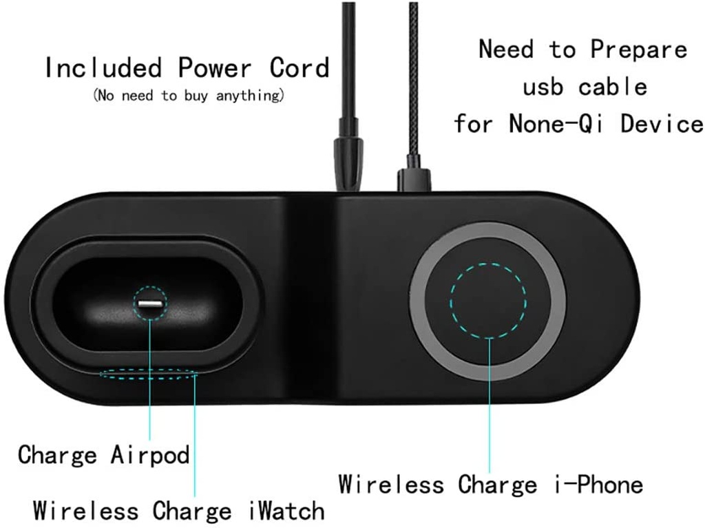 Blaulock 4 in 1 Charging Station W3, Wireless Charger for iPhone8/x/Xs/Xs Max, Samsung Galaxy S9//S8/S7,Charger for AirPods/iWatch Series 2/3/Nike+/Edition(Not 4&1)(Black)