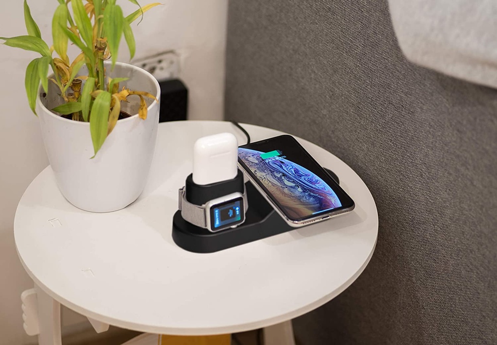 Blaulock 4 in 1 Charging Station W3, Wireless Charger for iPhone8/x/Xs/Xs Max, Samsung Galaxy S9//S8/S7,Charger for AirPods/iWatch Series 2/3/Nike+/Edition(Not 4&1)(Black)