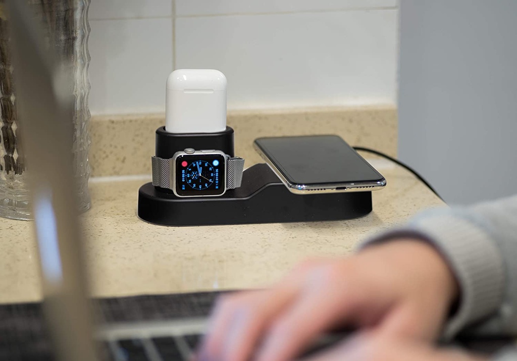 Blaulock 4 in 1 Charging Station W3, Wireless Charger for iPhone8/x/Xs/Xs Max, Samsung Galaxy S9//S8/S7,Charger for AirPods/iWatch Series 2/3/Nike+/Edition(Not 4&1)(Black)