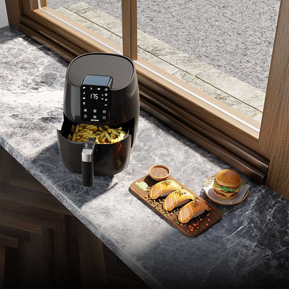 Porodo Advanced Air Fryer | Multi-Functional Fry, Bake, Grill and Roast | Automatic Shut Off | Touch Display | Air Flow Technology | 12 Months Warranty | PD-LSARFR-BK |