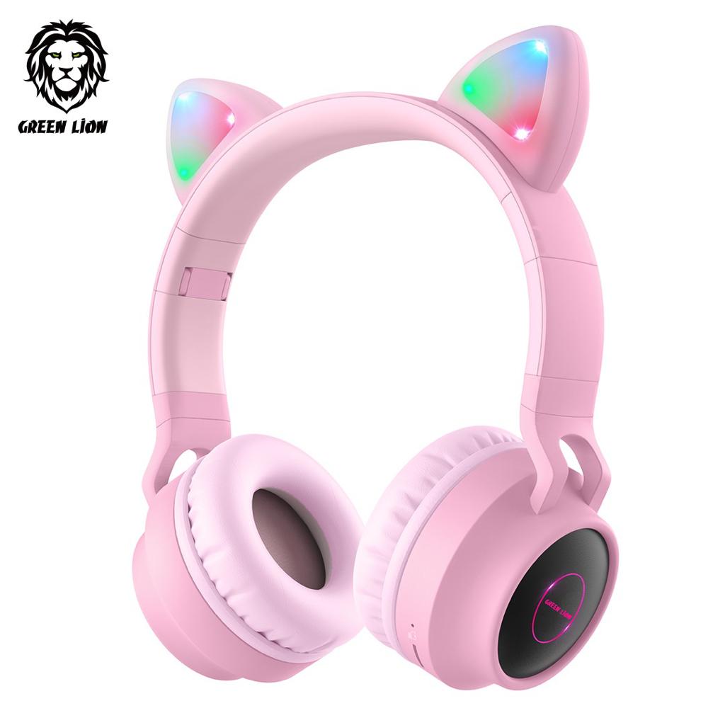 Green Lion Kids Headphones | 5 Hours Play Time | TF Card & AUX Ports | BT 5.0 | Safe Sound | Premium Quality | 2 Years Warranty | GNKIDWIRHPPK |