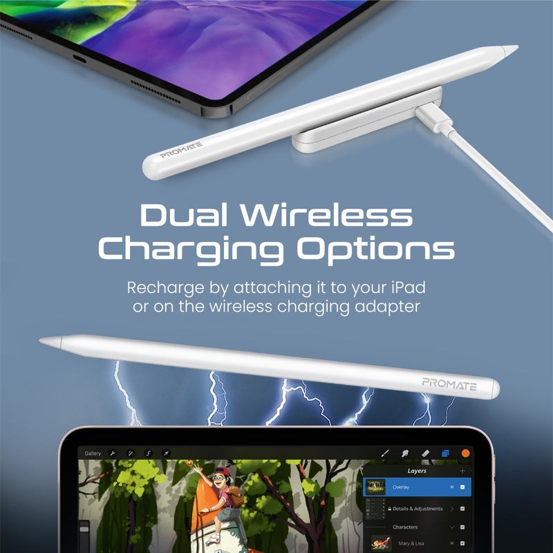 Promate High Precision Active Capacitive Wireless Stylus Kit | High Sensitivity | Lag-Free | Auto Sleep | Smooth Responsiveness | Tilt Recognition | Extra Nib Included | Palm Rejection | 11 Hours Working Time | Quil-2 |